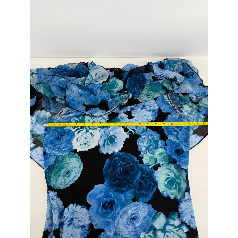 Liz McCoy Blue Floral Layered V-Neck Flutter Sleeve Blouse Top Sz M - Picture 5 of 8